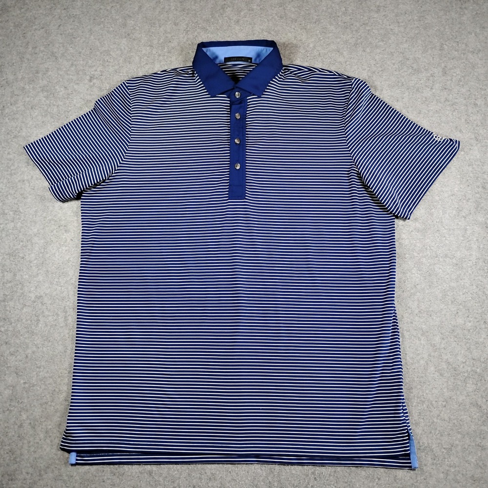 Greyson Mens XL Blue White Striped‎ Performance Golf Polo Shirt Short Sleeve